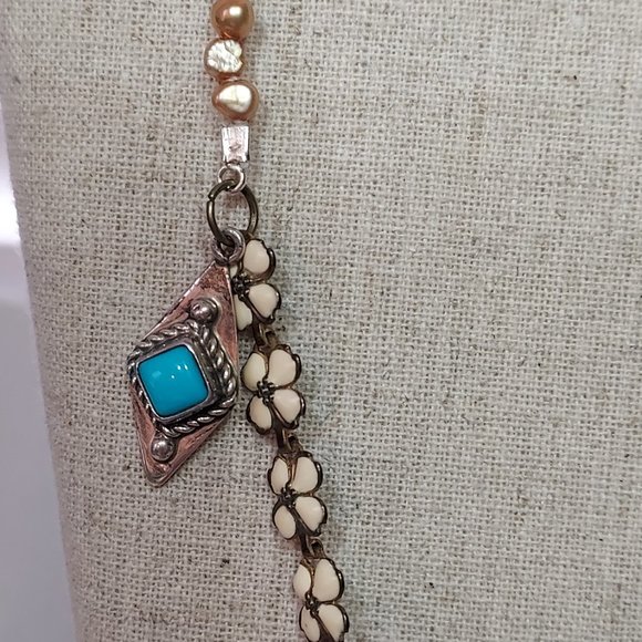 Dogwood, Amber, Turquoise, Pearl & Lapis Personal journey Manifestation Necklace - Picture 8 of 12